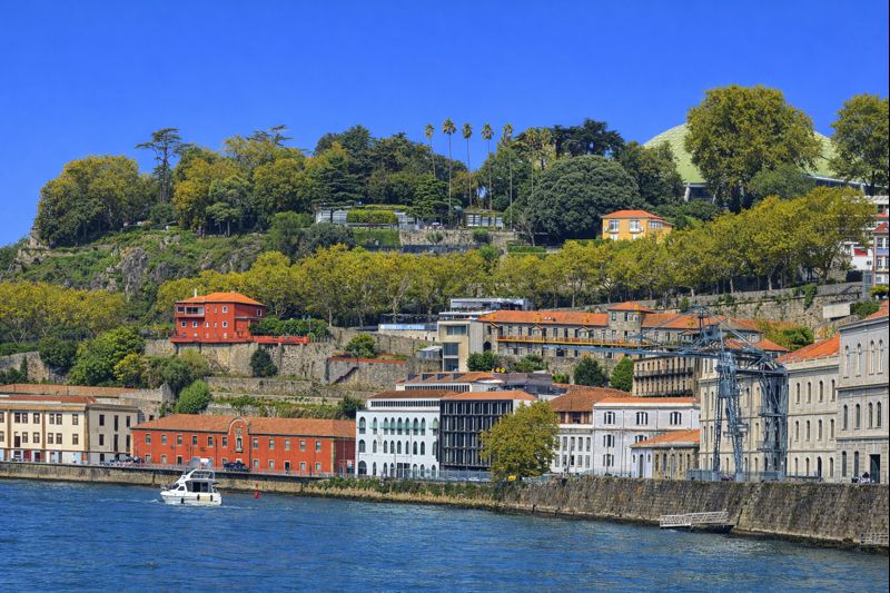 View of the Crystal Palace Gardens and Douro River waterfront in Porto, Portugal